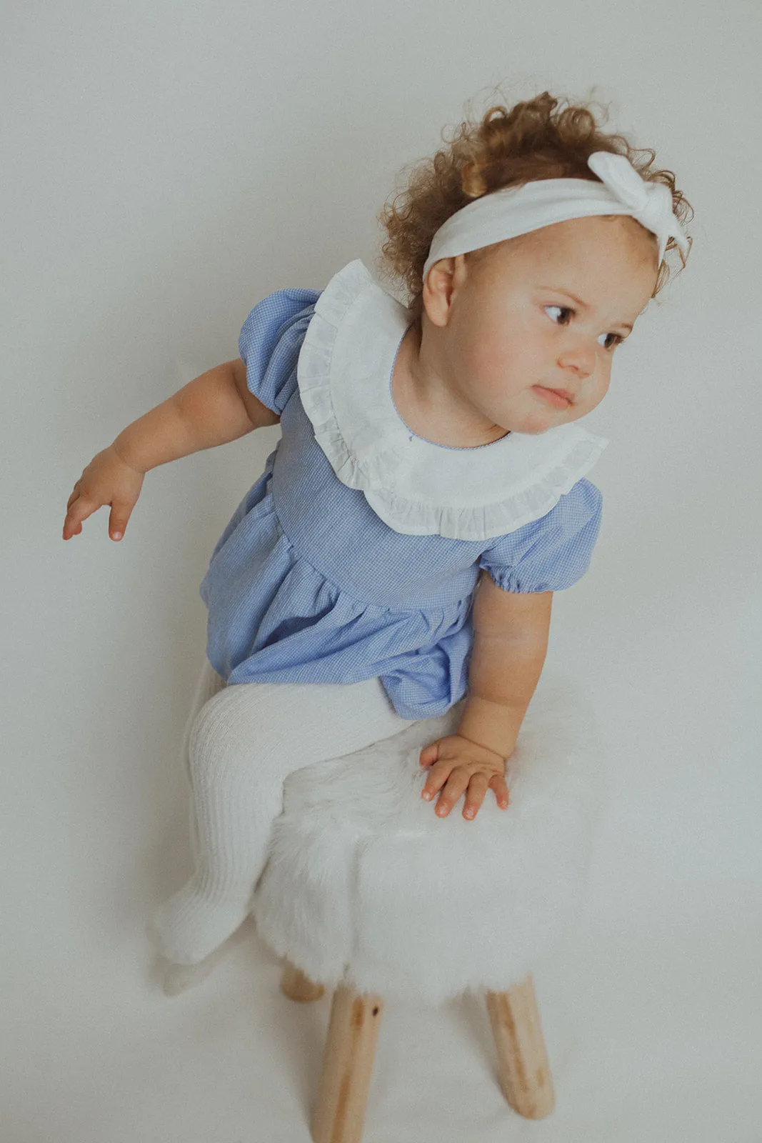 Frill Collar Romper with Headband-- Blue