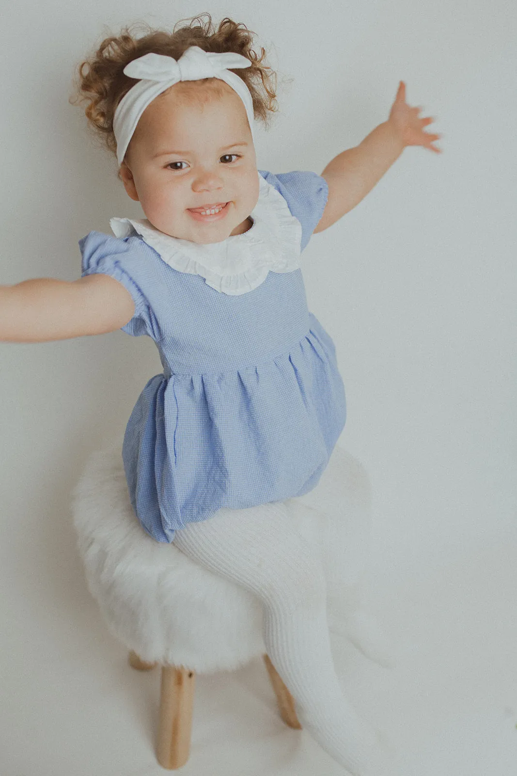 Frill Collar Romper with Headband-- Blue