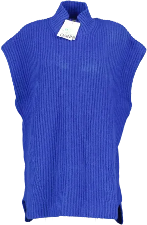 Ganni Blue Sustainable Wool-blend Rib Knit Sleeveless Jumper UK XL
