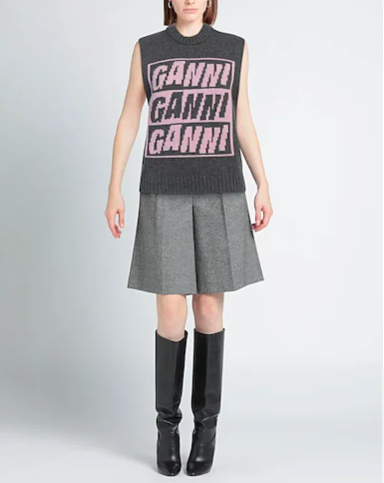 GANNI Graphic Wool Vest - Frost Gray Sz L