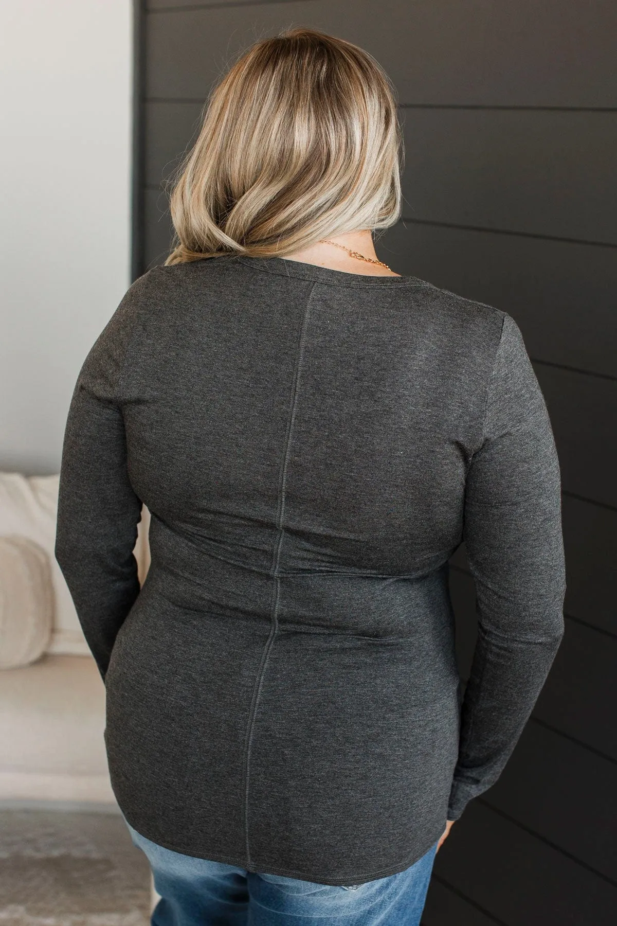 Genuine Connections Long Sleeve Top- Charcoal
