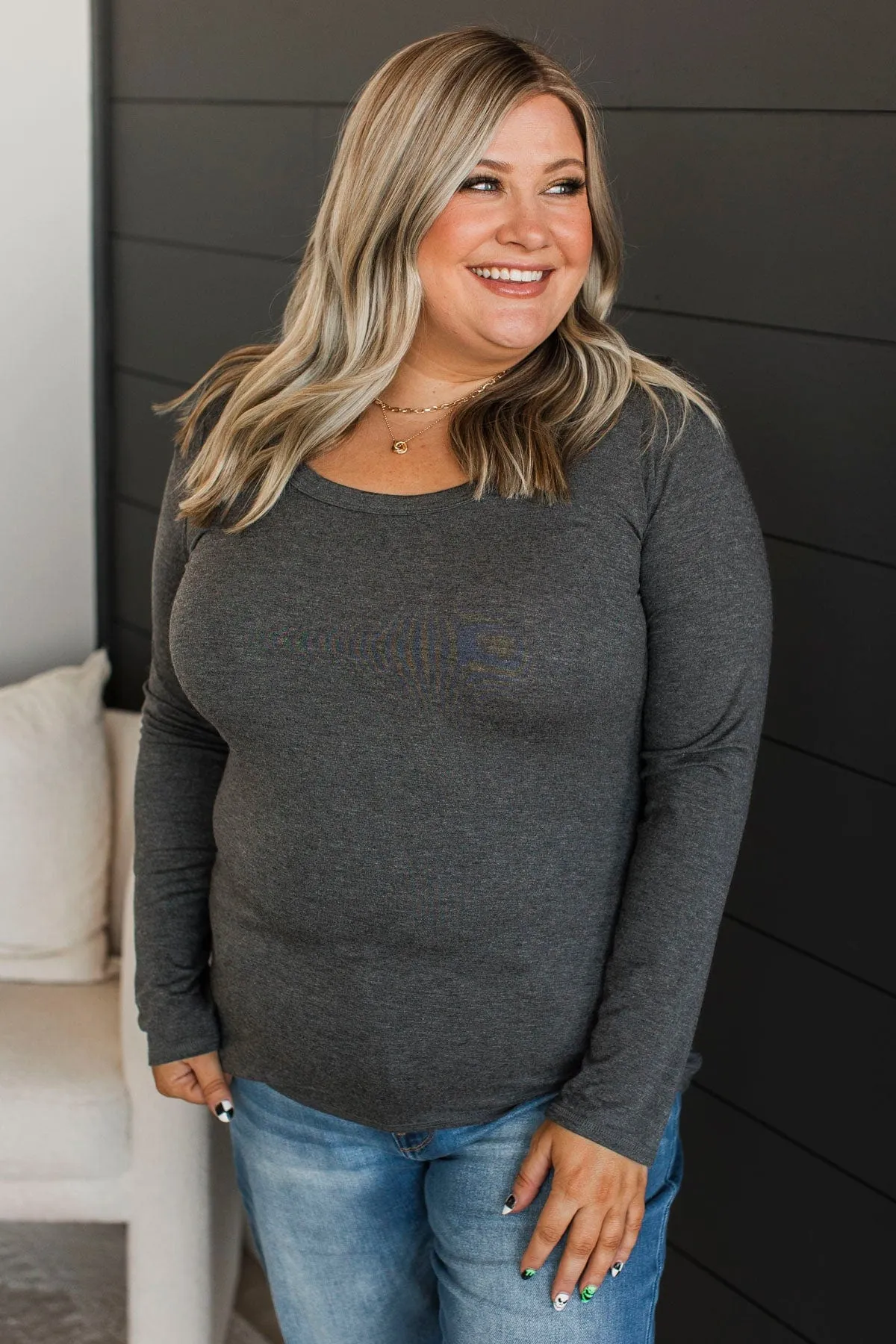Genuine Connections Long Sleeve Top- Charcoal