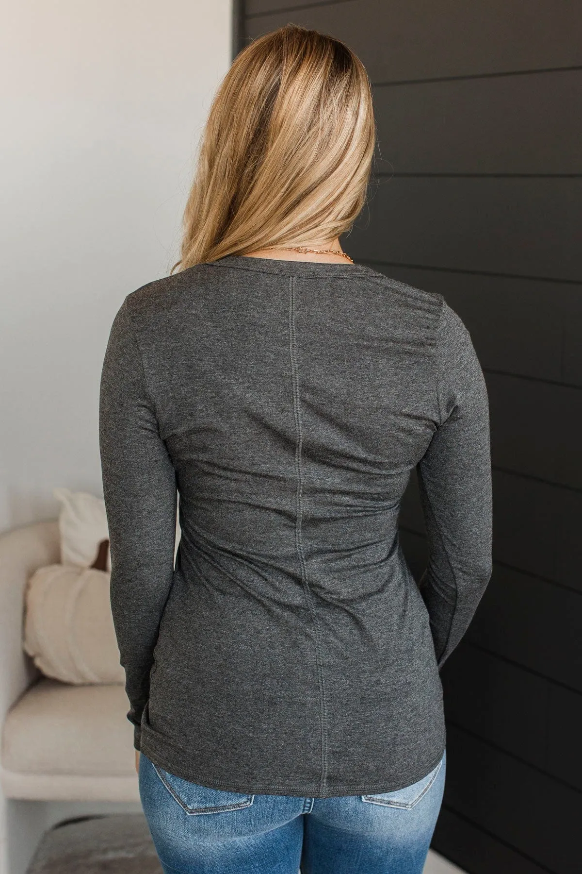 Genuine Connections Long Sleeve Top- Charcoal