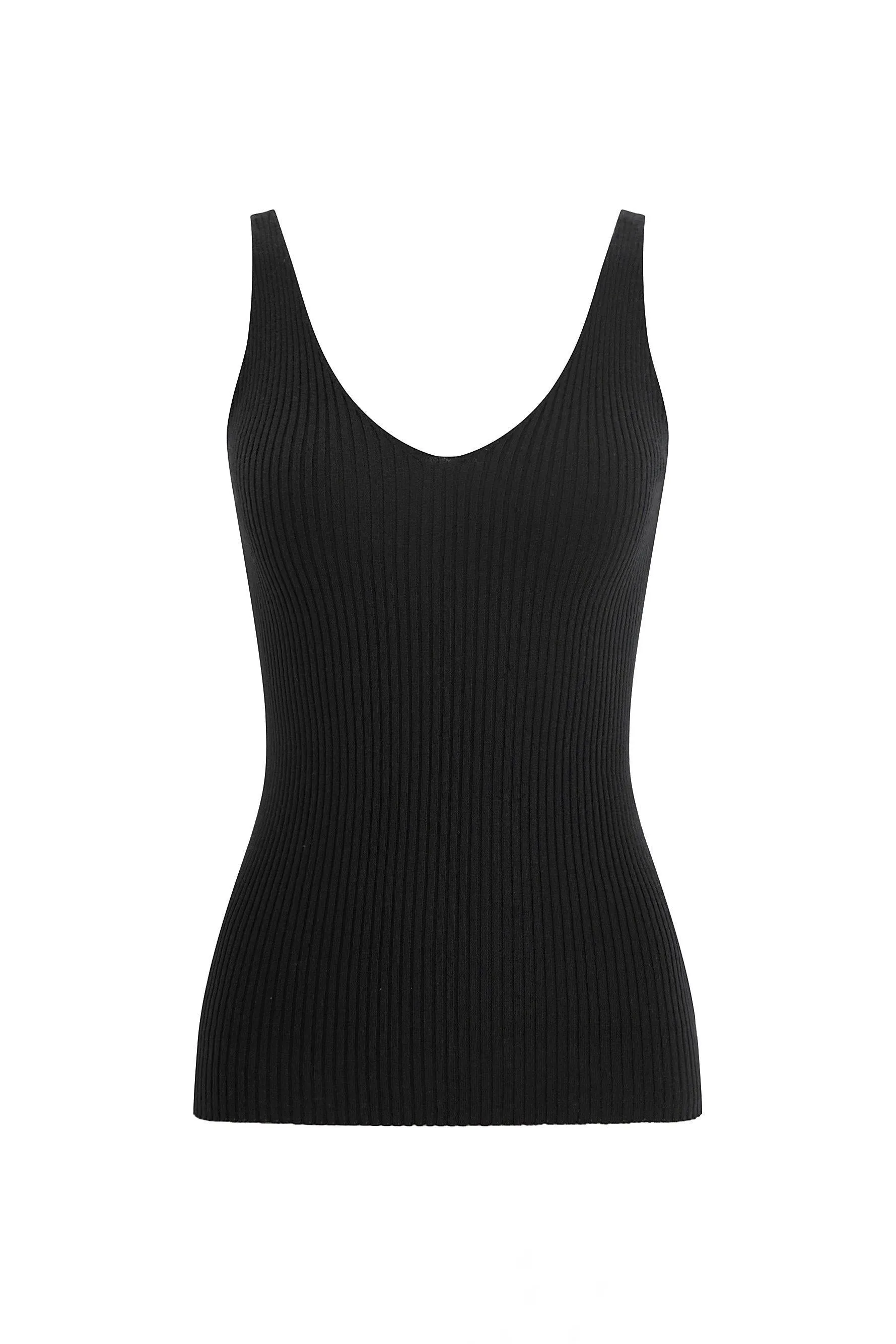 Gigi Ribbed Knit Tank Top - Black