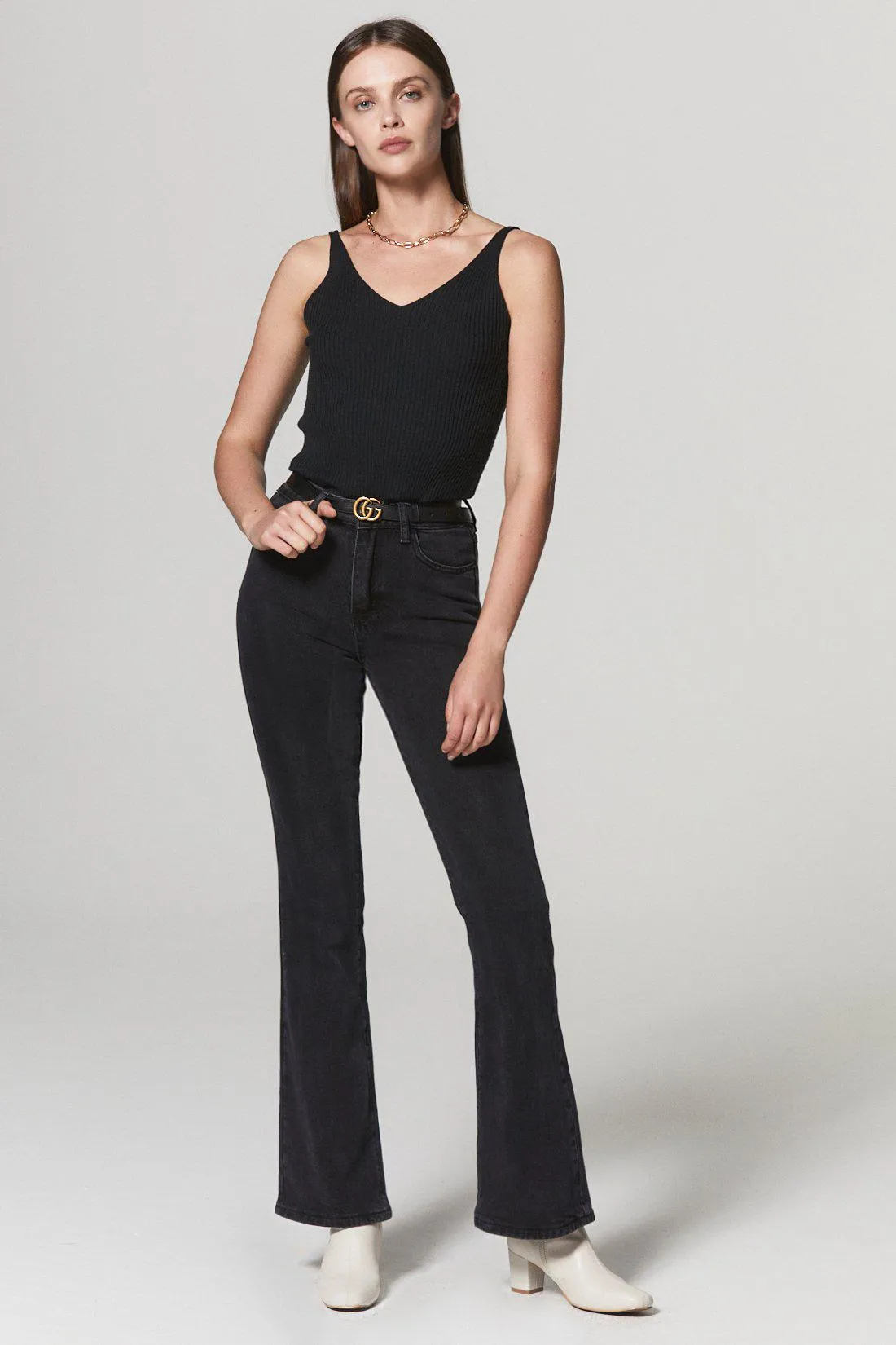 Gigi Ribbed Knit Tank Top - Black
