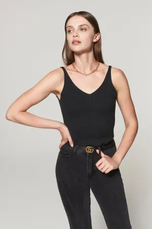 Gigi Ribbed Knit Tank Top - Black