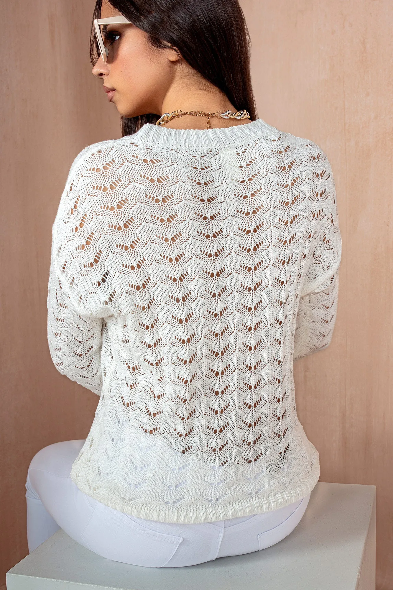 Gillian White Crochet Knit Jumper