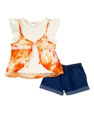 Girl Floral Chiffon Short Set 2-7