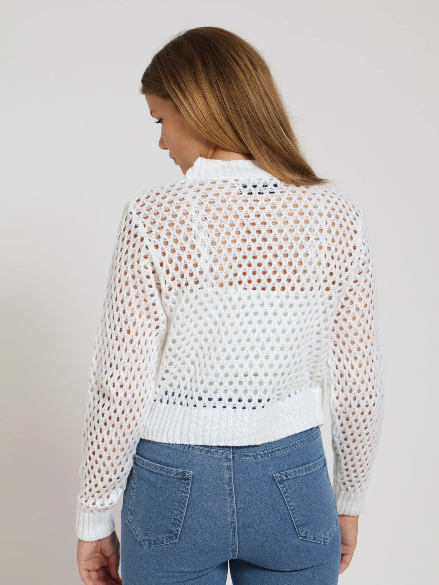 Girls Long Sleeve Crochet Knitwear - White