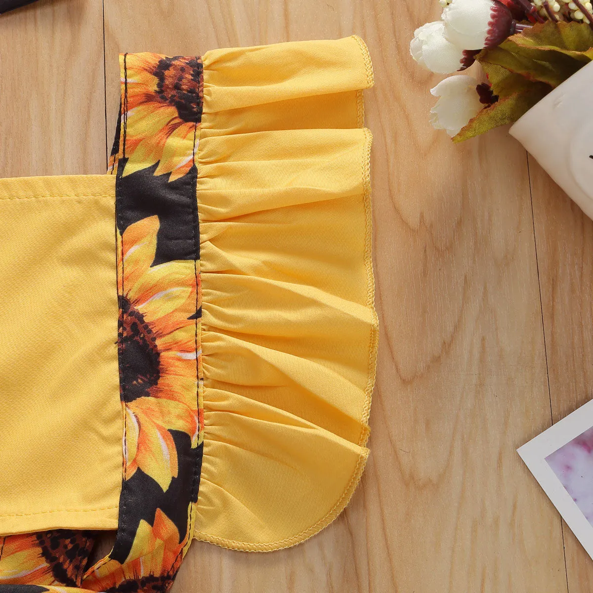 Girls Summer Clothes Sunflower Romper Ruffle Jumpsuit- Headband Outfits 0-24M