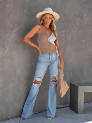 Glenda Crochet Wrap Knit Tank - Beige