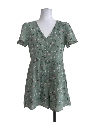 Green Floral V Neck Romper