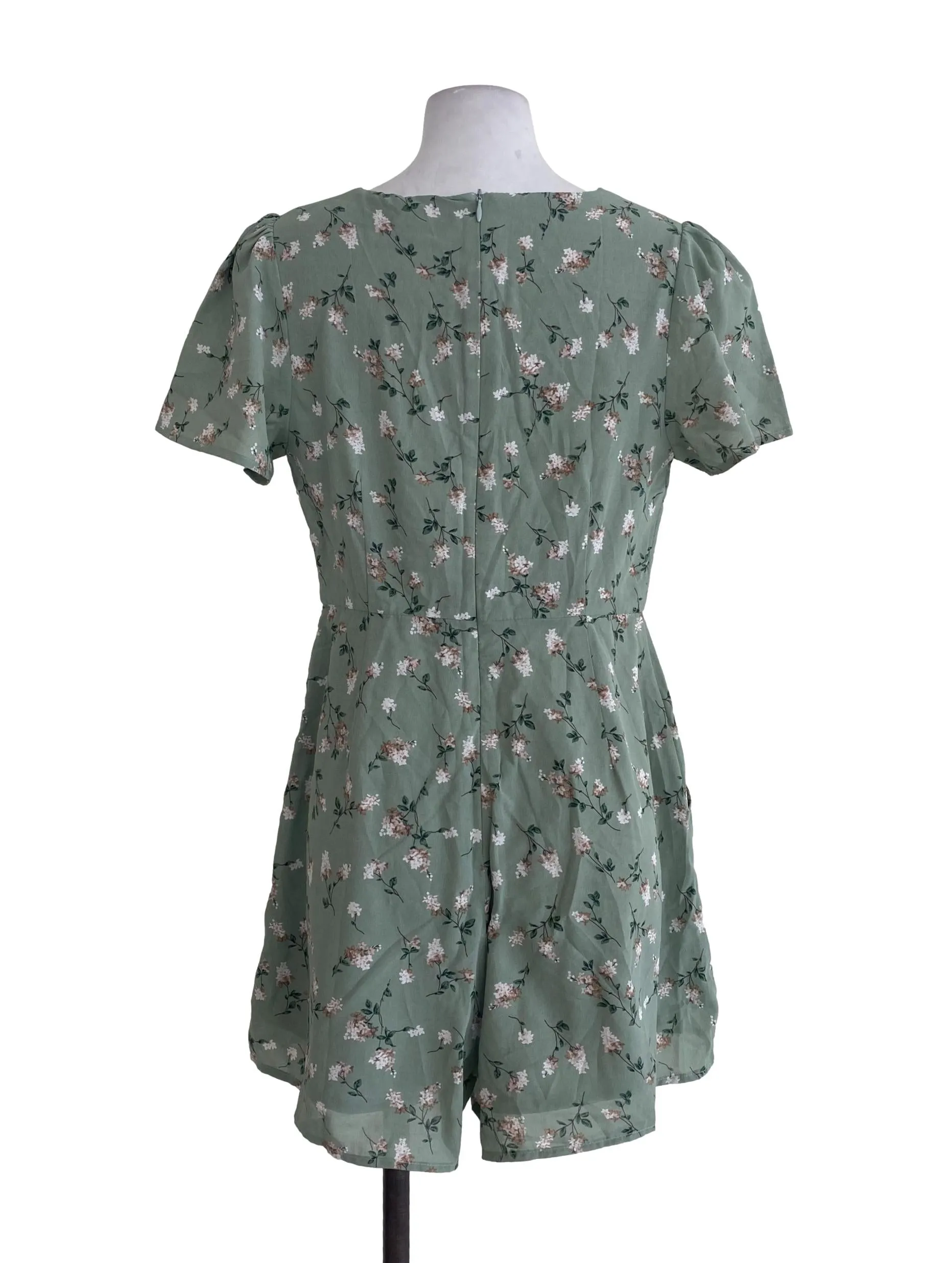Green Floral V Neck Romper
