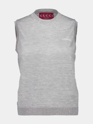 Grey Mélange Cashmere Silk Sleeveless Knit Top