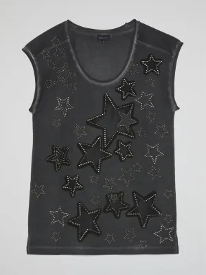 Grey Studded Star Sleeveless Top