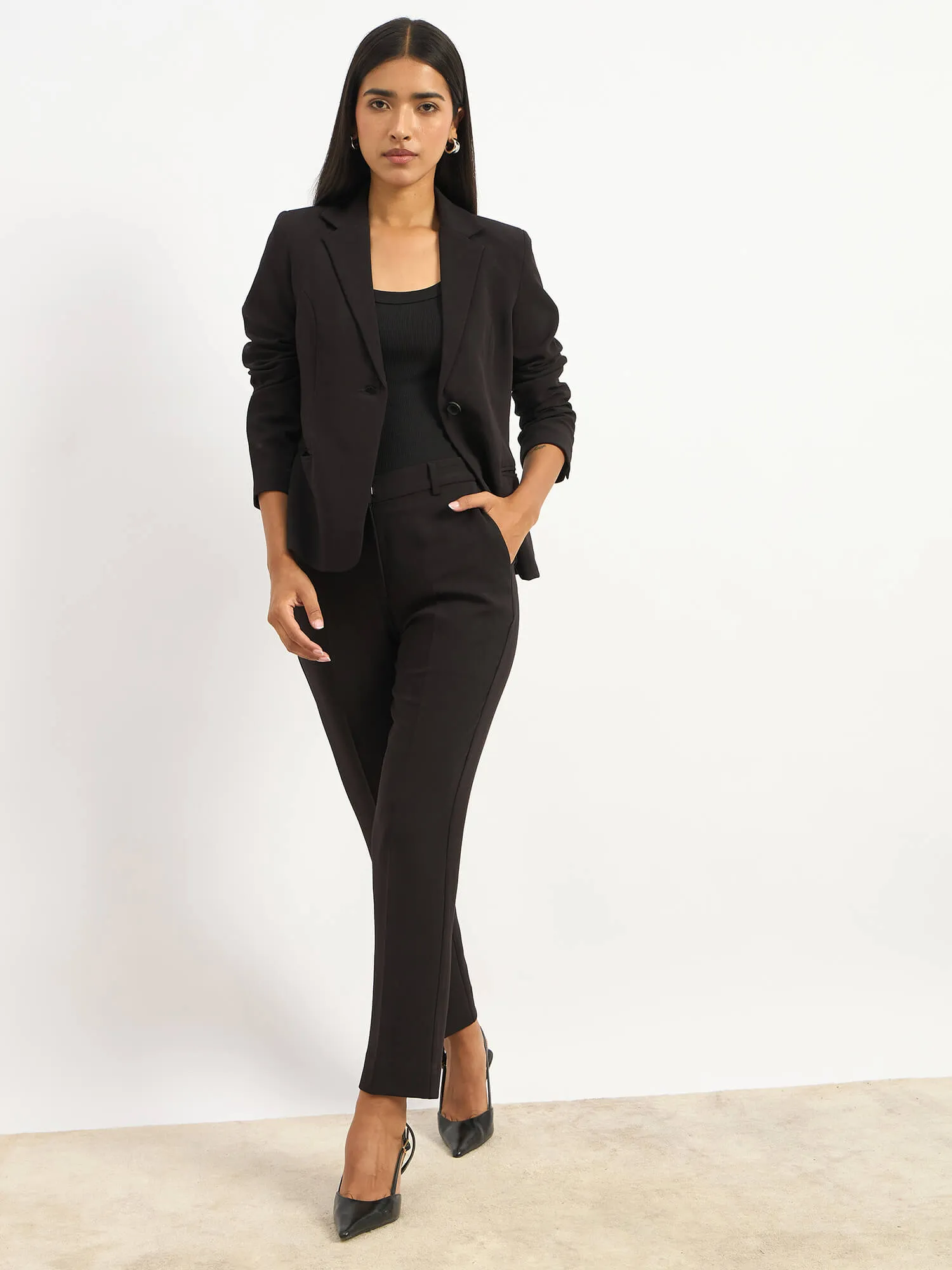 Gritty Single Breasted Blazer-Jet Black