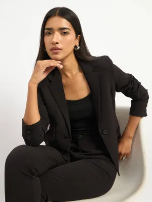 Gritty Single Breasted Blazer-Jet Black