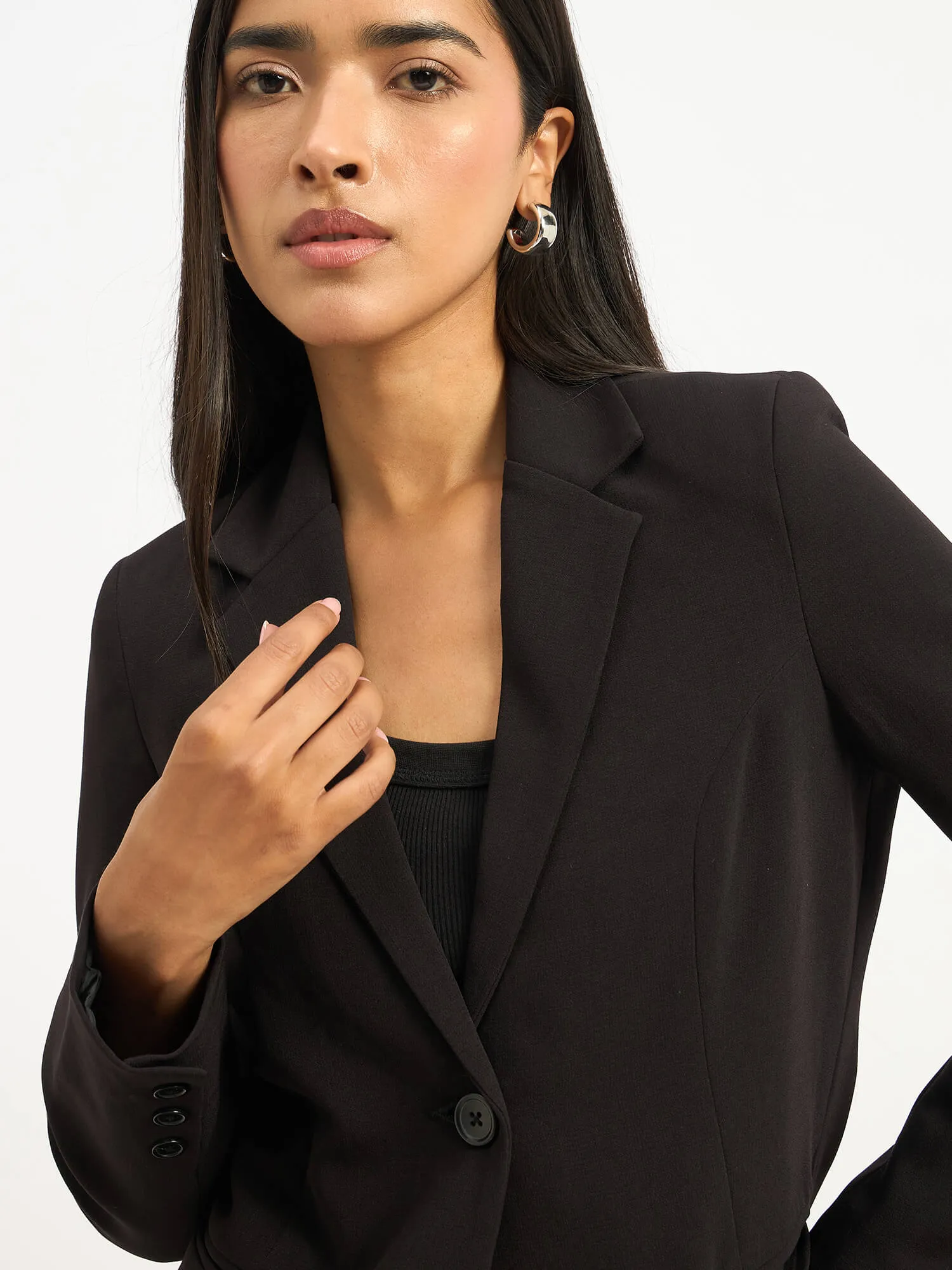 Gritty Single Breasted Blazer-Jet Black