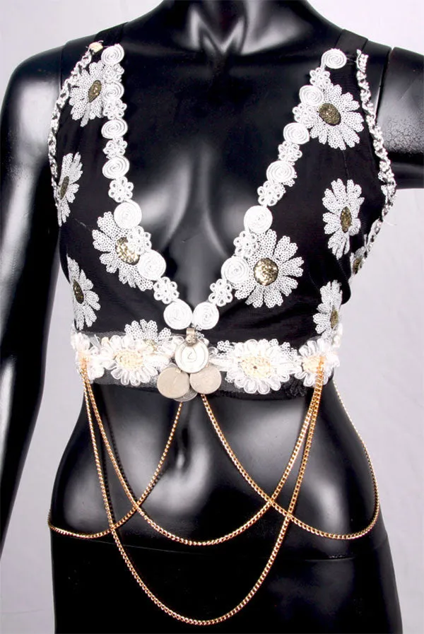 Halter Top Black/White/Gold WS