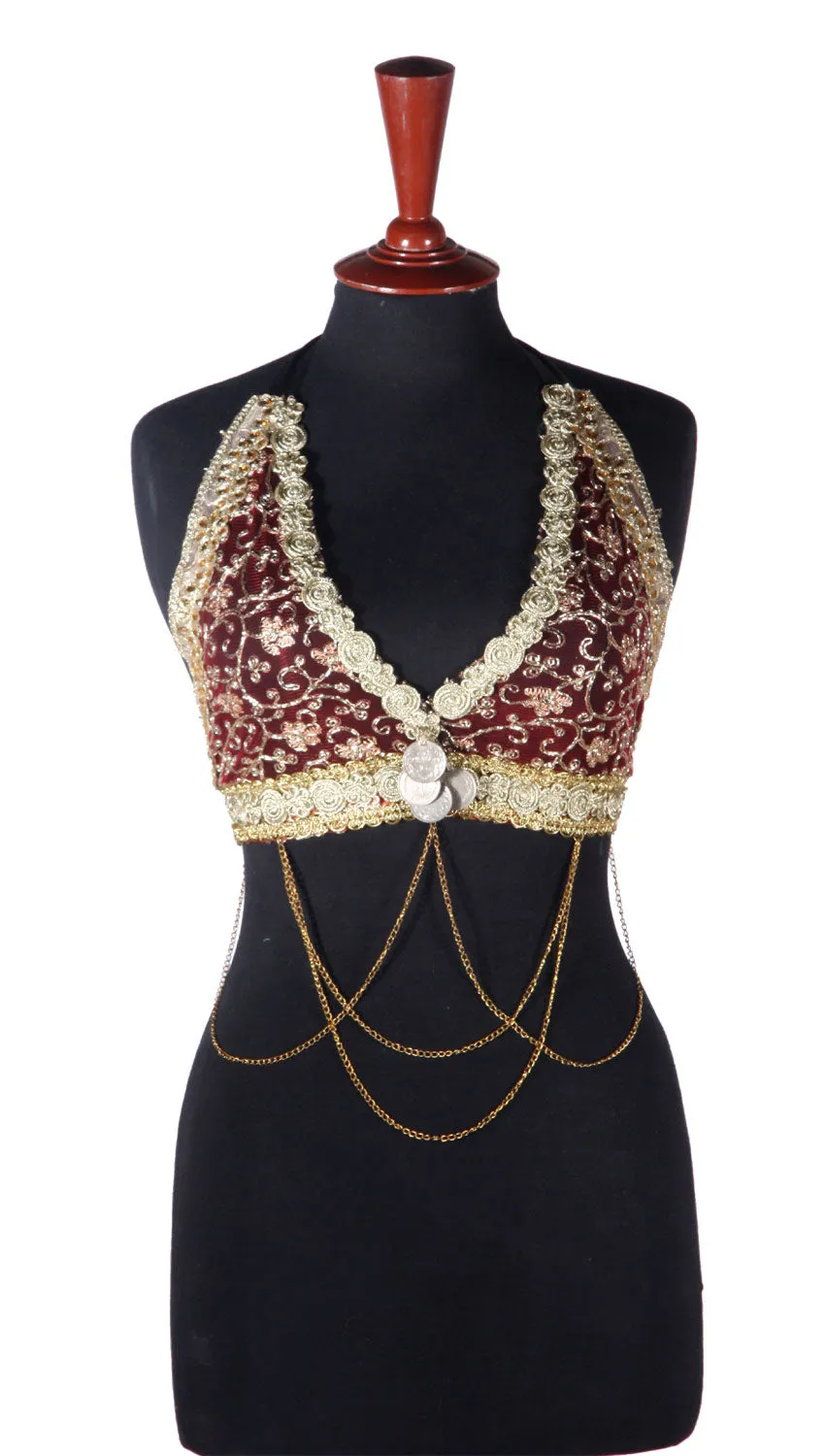 Halter Top Burgundy Gold