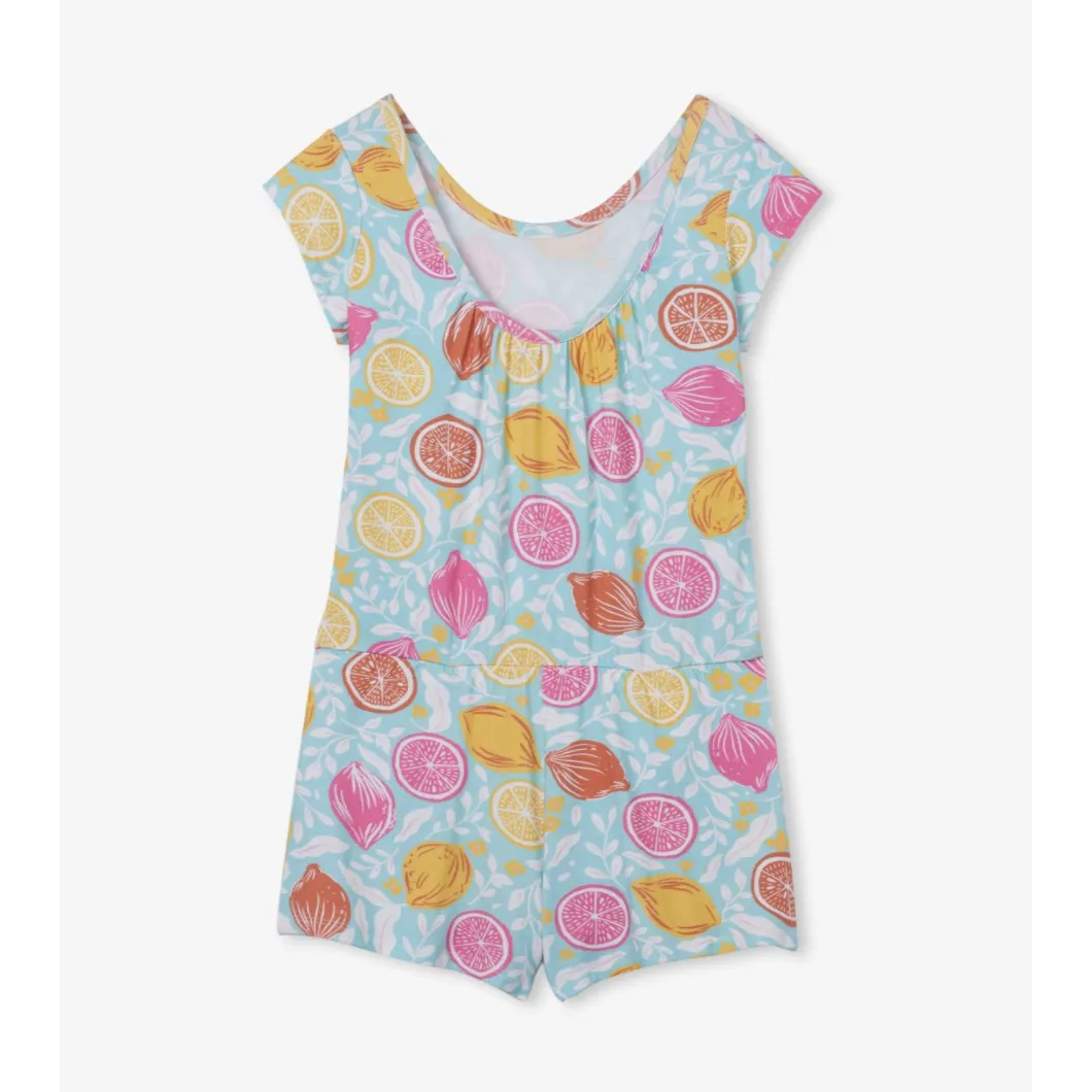 Hatley Pink Lemonade Faux Dress Romper - Aruba Blue