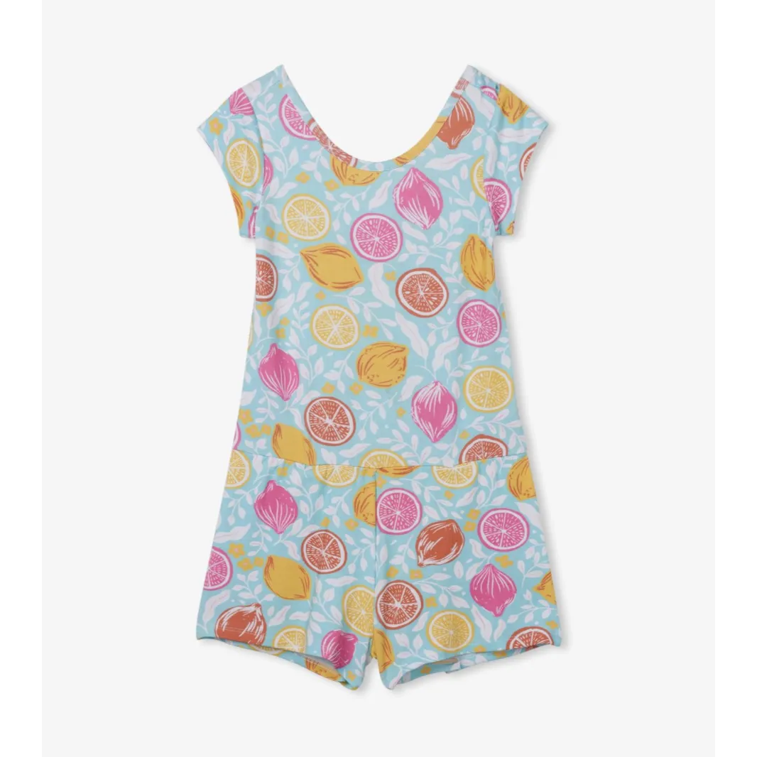 Hatley Pink Lemonade Faux Dress Romper - Aruba Blue