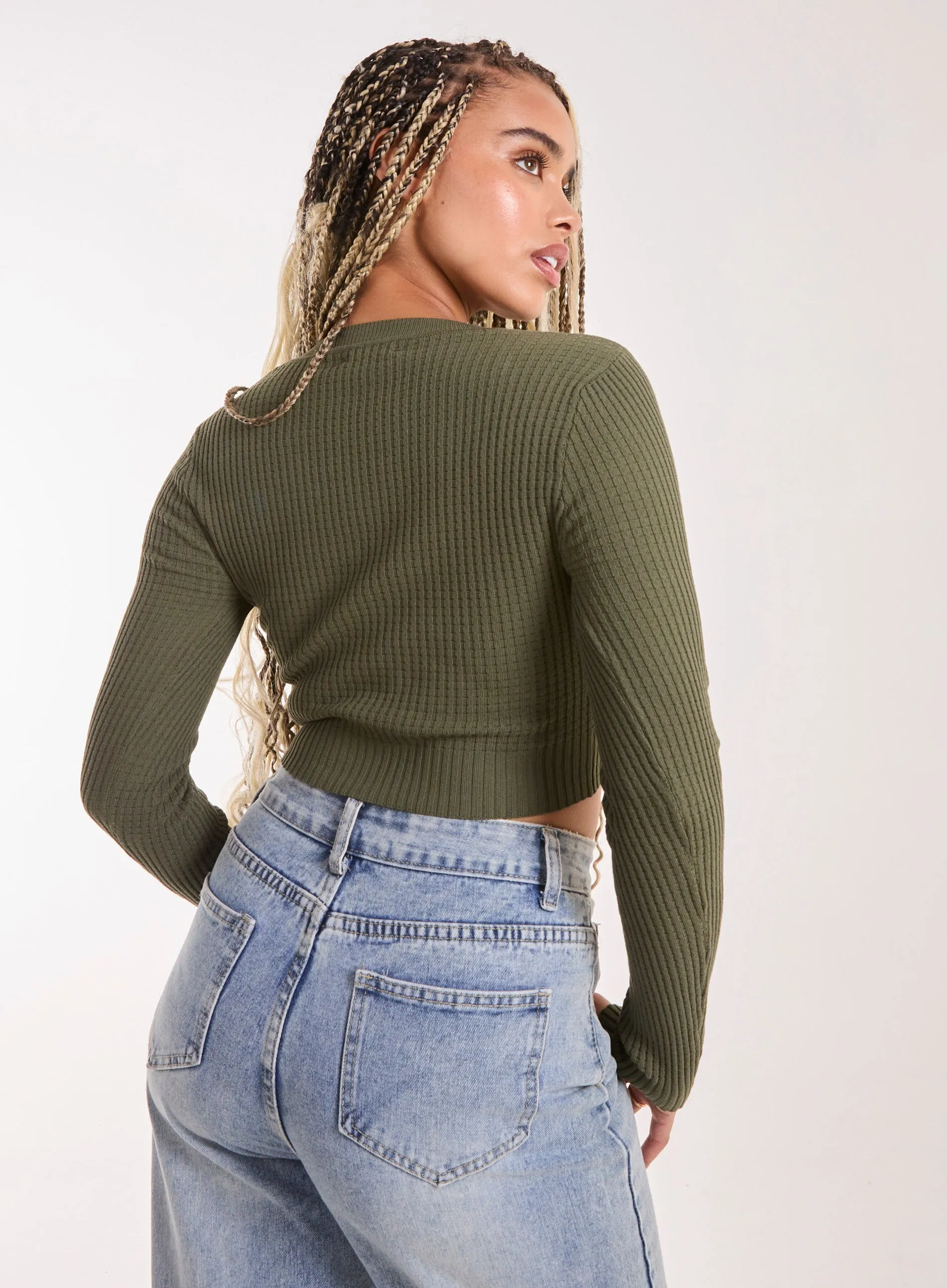 Heart Embellishment Rib Knit Top