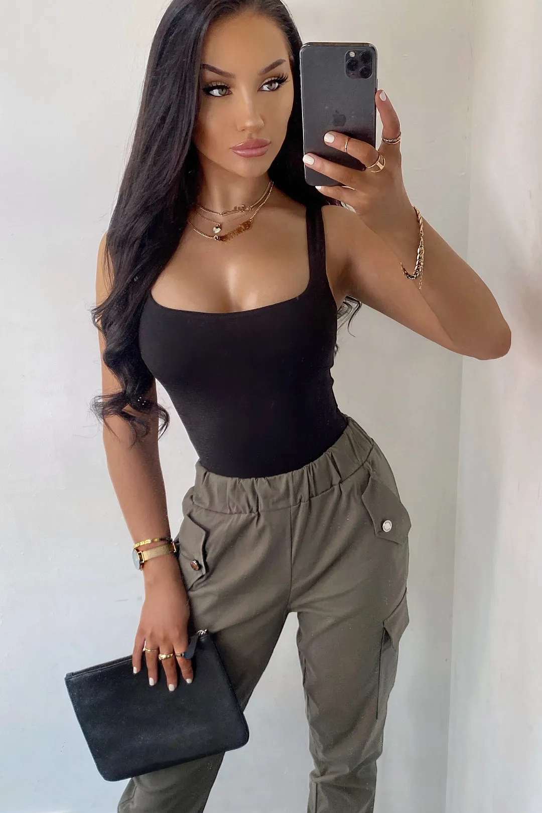 Helena Black Scoop Neck Slinky Bodysuit