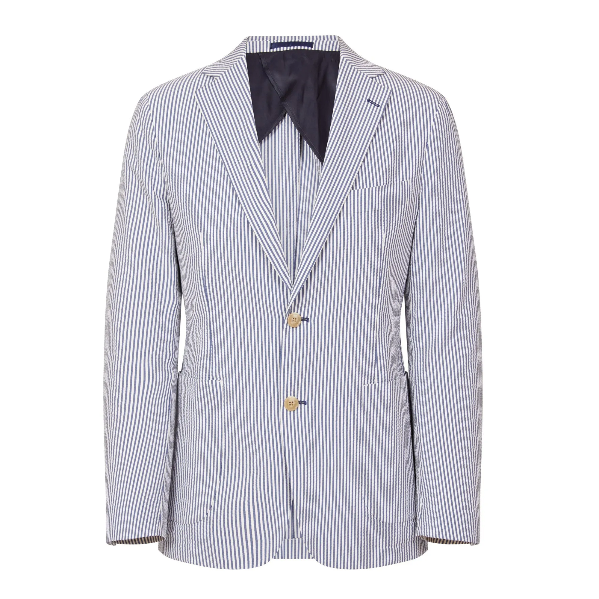 HENRY SARTORIAL Orleans Seersucker Blended Cotton Jacket NAVY/WHITE REG
