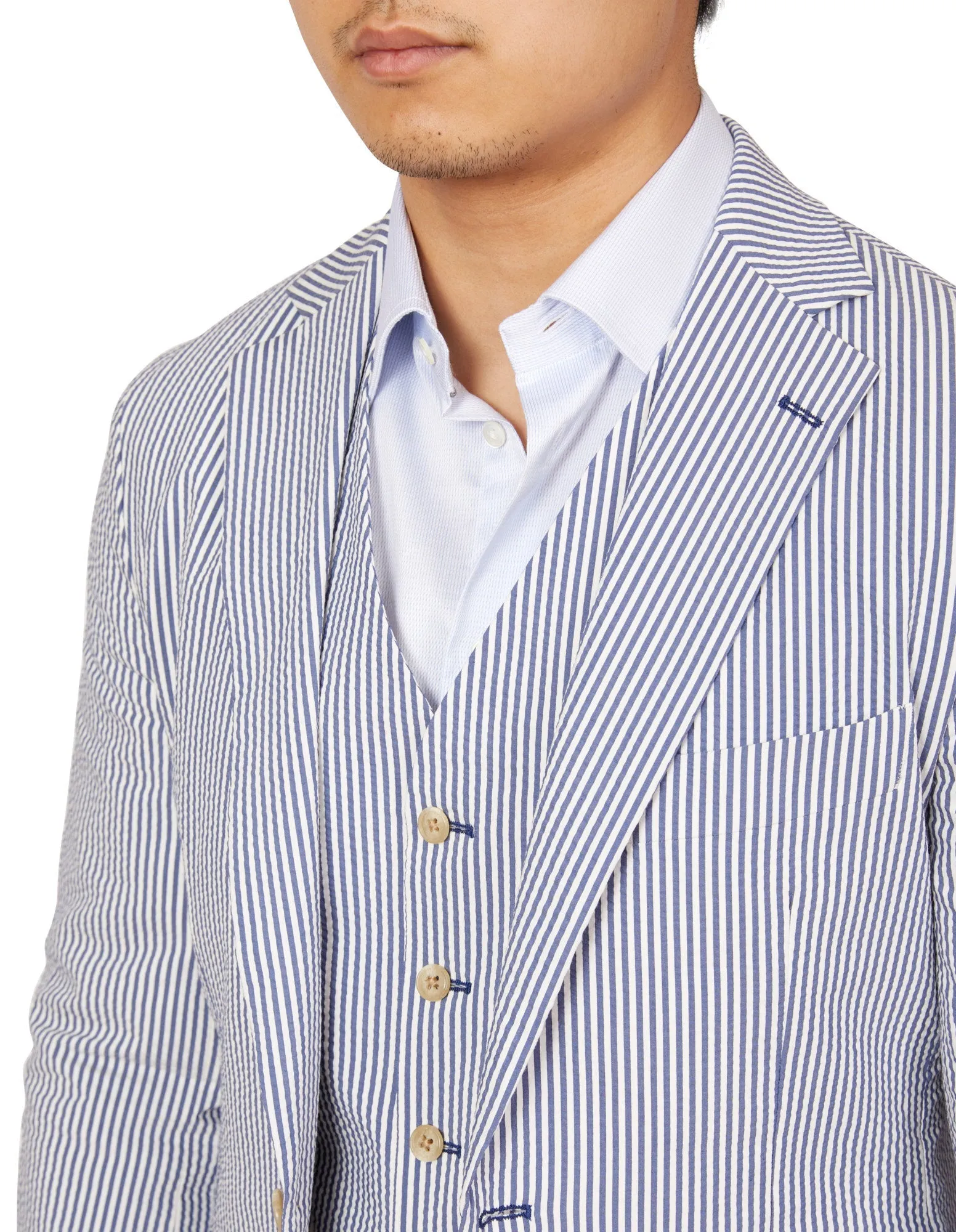 HENRY SARTORIAL Orleans Seersucker Blended Cotton Jacket NAVY/WHITE REG