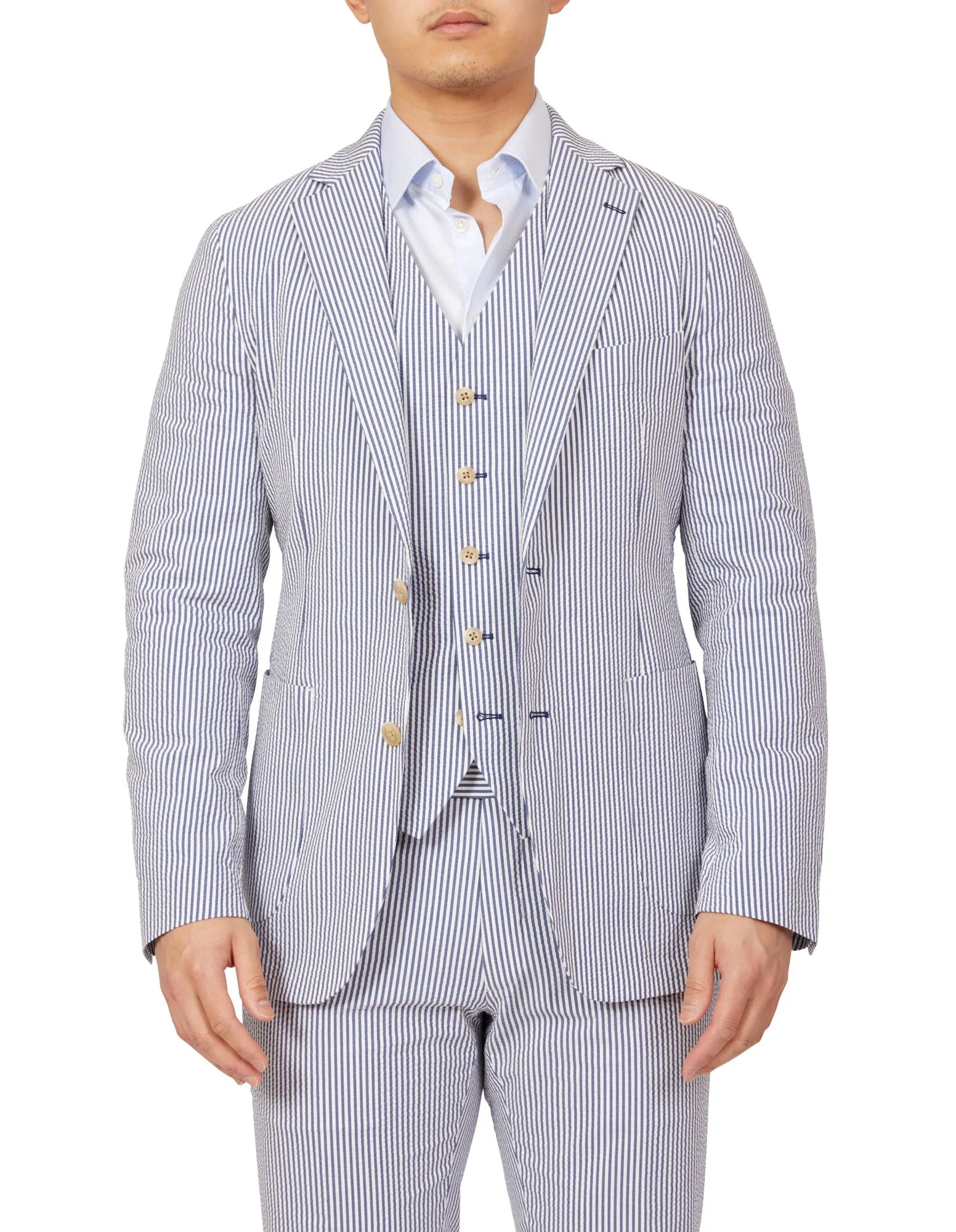 HENRY SARTORIAL Orleans Seersucker Blended Cotton Jacket NAVY/WHITE REG