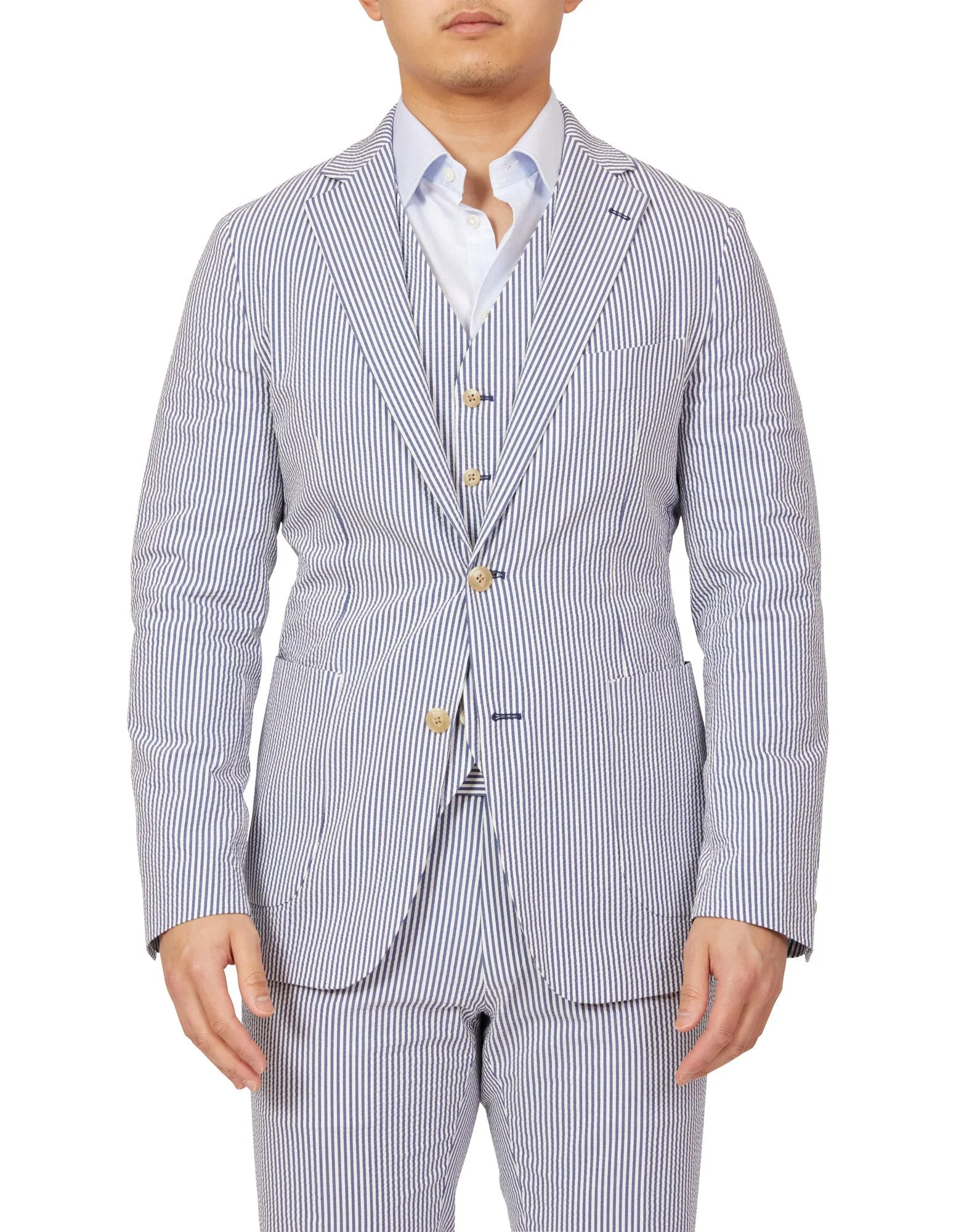 HENRY SARTORIAL Orleans Seersucker Blended Cotton Jacket NAVY/WHITE REG