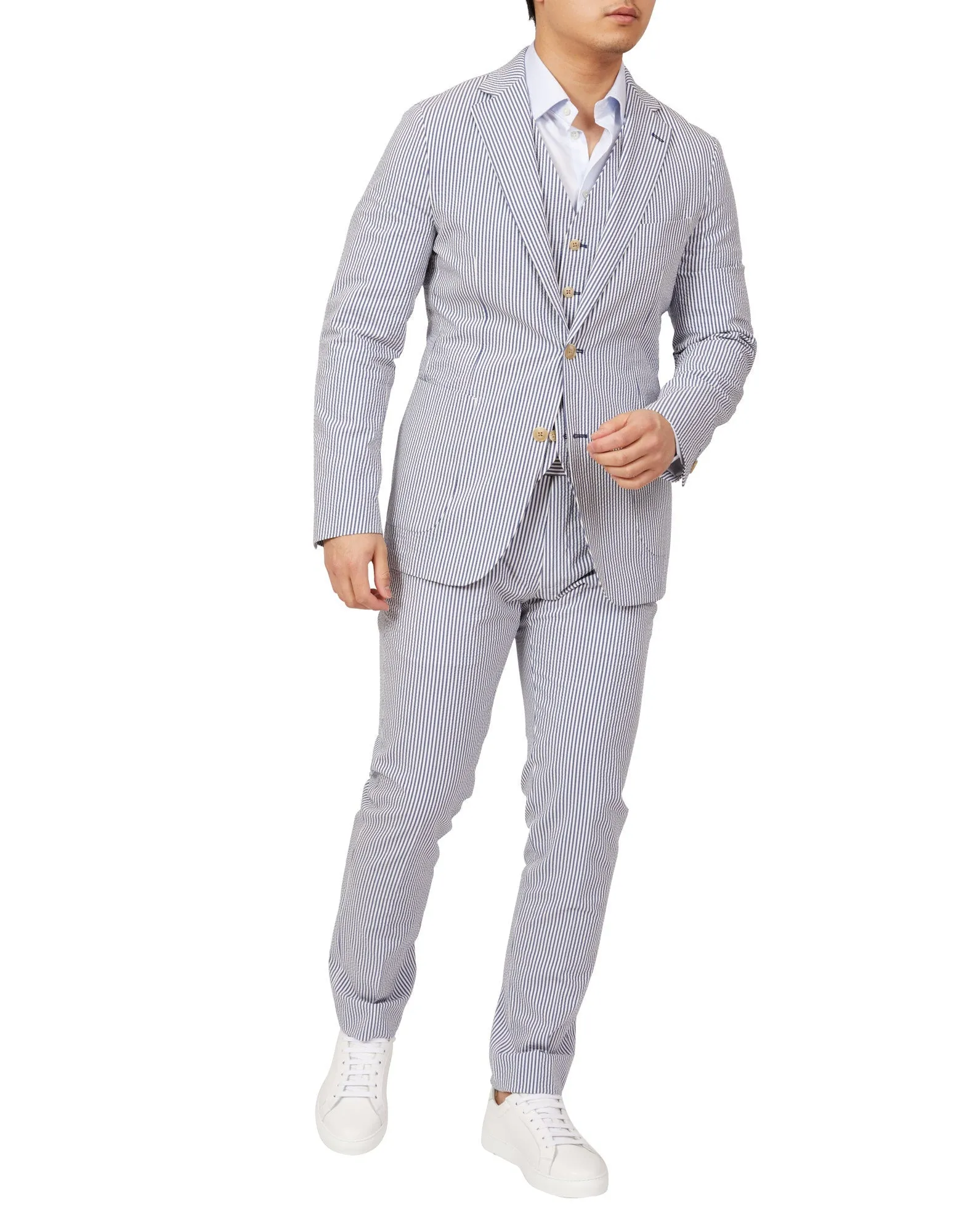 HENRY SARTORIAL Orleans Seersucker Blended Cotton Jacket NAVY/WHITE REG