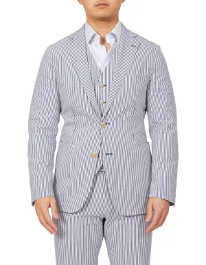 HENRY SARTORIAL Orleans Seersucker Blended Cotton Jacket NAVY/WHITE REG