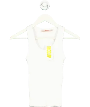 Hiccup White Fitted Ribbed U Collar Sleeveless Top UK 8