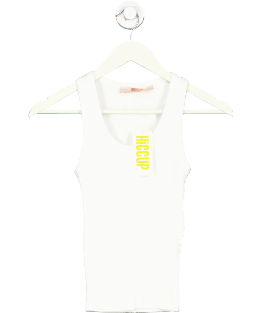 Hiccup White Fitted Ribbed U Collar Sleeveless Top UK 8