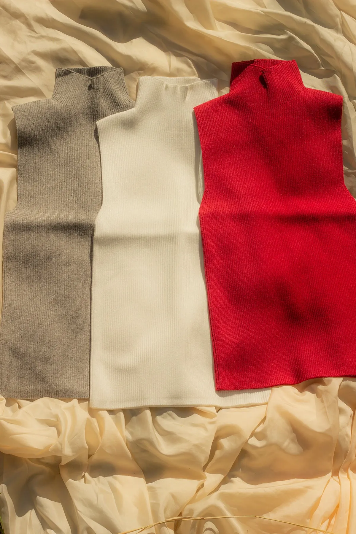 High Neck Ribbed Sweater Vest