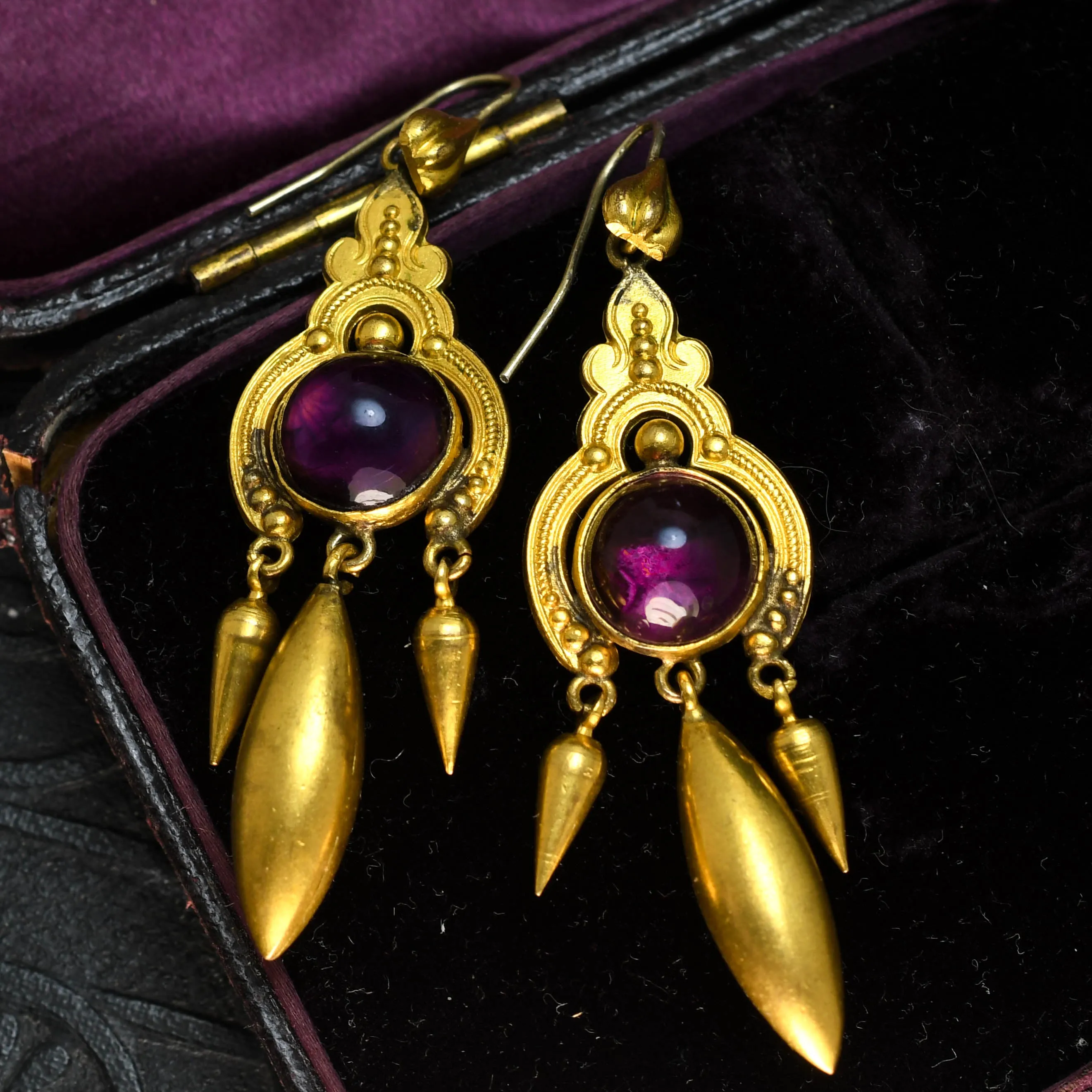 High Victorian Amethyst & Pinchbeck Torpedo Drop Earrings