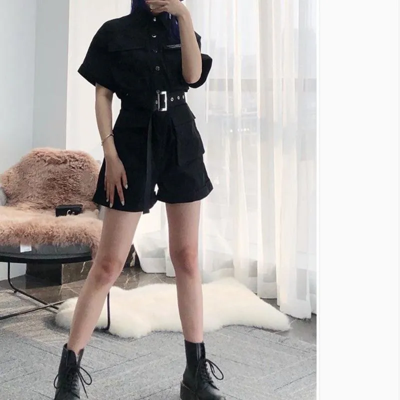 Hip-hop Style Women Sexy Black Cool Girls Jumpsuits Rompers Spring and Summer Short Sleeve Casual Vacation Office Home