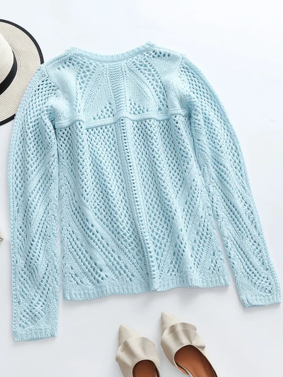 Hollow Out Crochet Knit Top - Blue