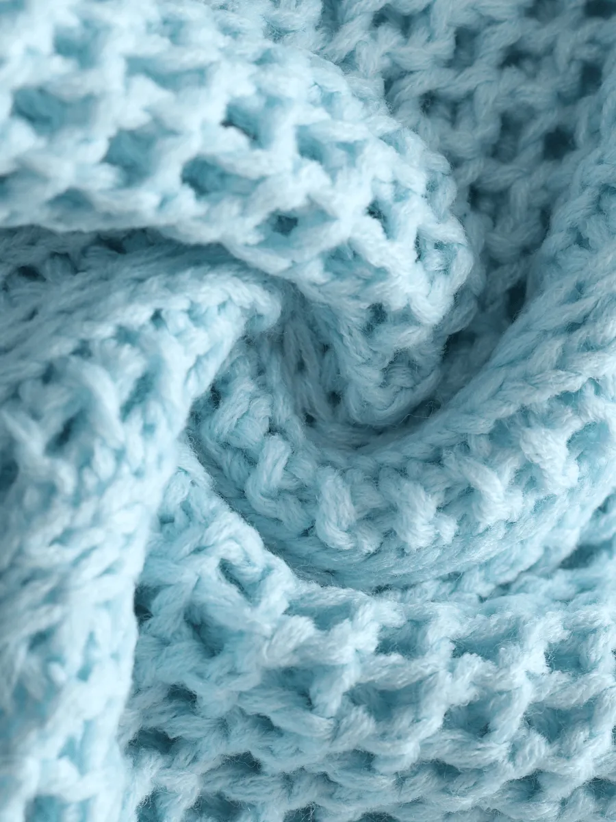 Hollow Out Crochet Knit Top - Blue