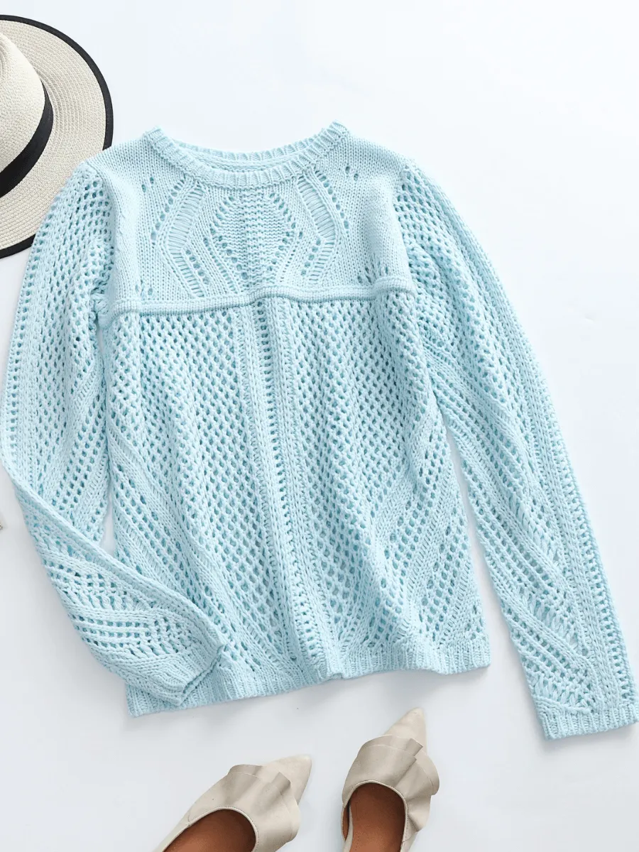 Hollow Out Crochet Knit Top - Blue