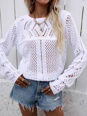 Hollow Out Crochet Knit Top - White
