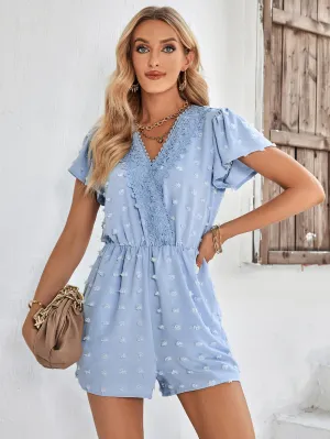 Houston Lace Neck Pop Romper - Blue