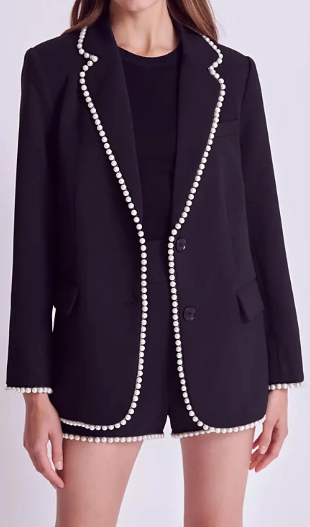 Imitation Pearl Trim Blazer in black