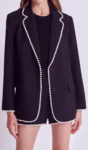 Imitation Pearl Trim Blazer in black