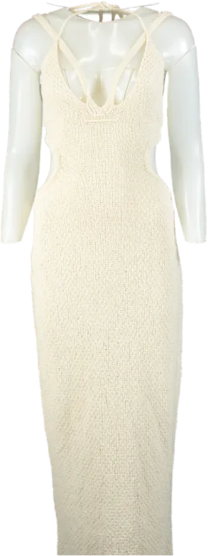 JLUX LABEL Cream Crochet Knit Midi Dress UK M