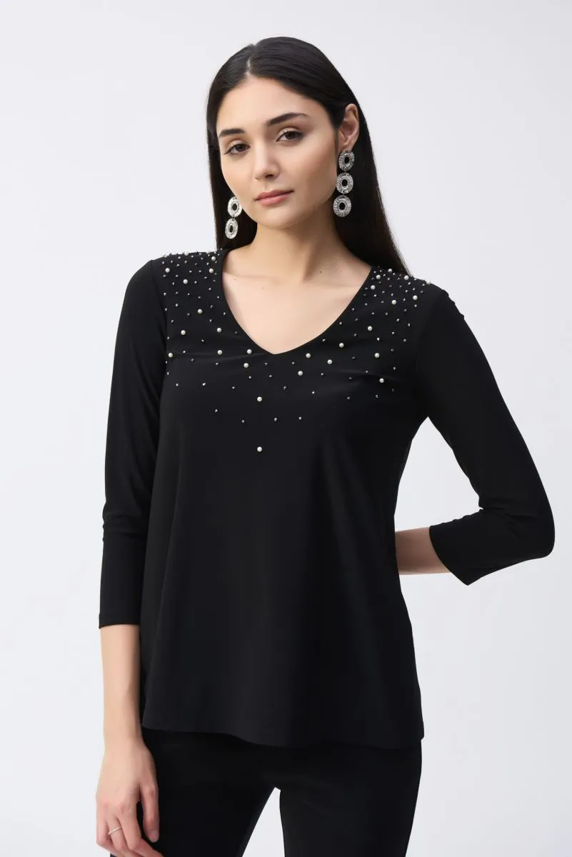 Joseph Ribkoff Embellished 3/4 Sleeve Fit-And-Flare Top 243075