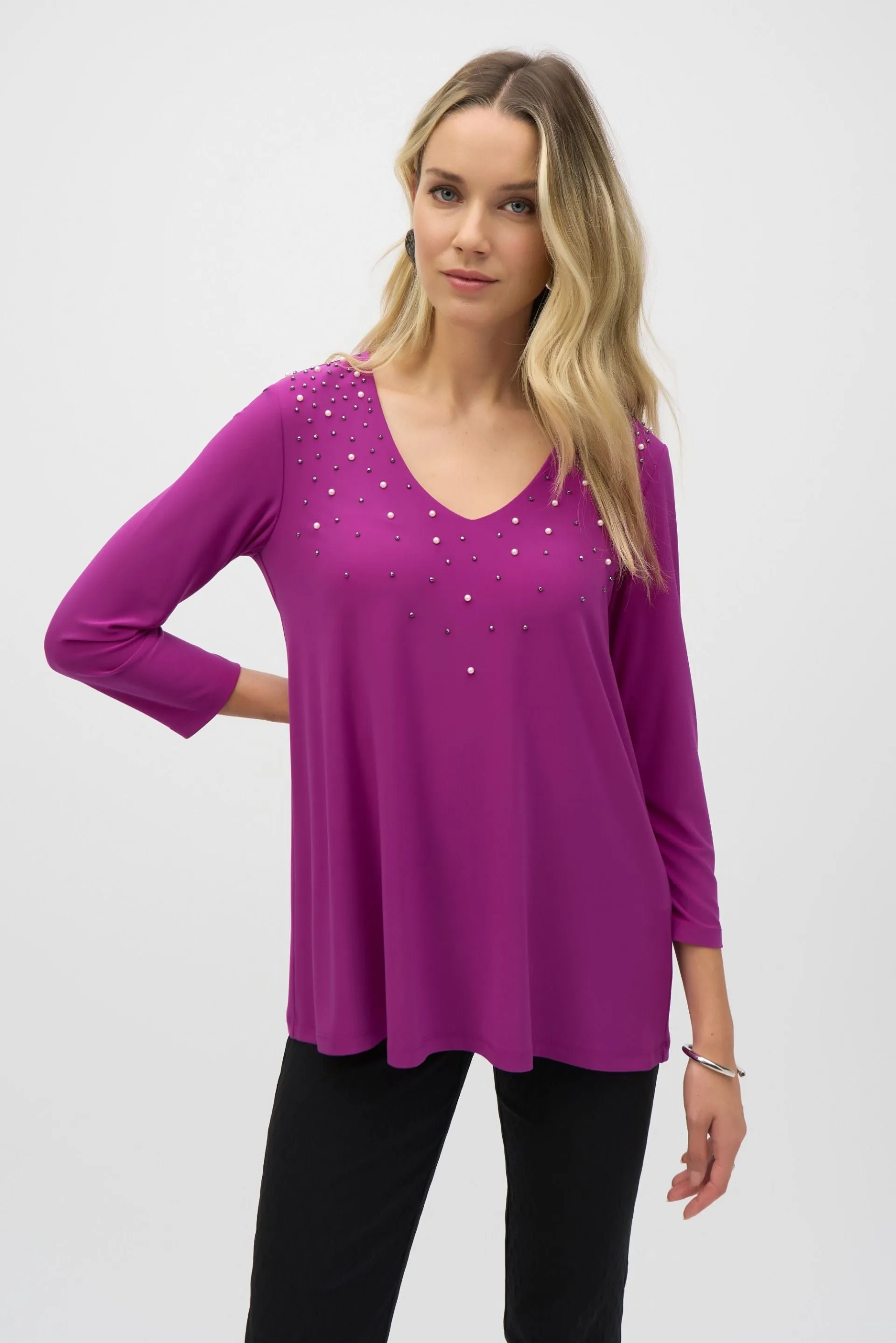 Joseph Ribkoff Embellished 3/4 Sleeve Fit-And-Flare Top 243075