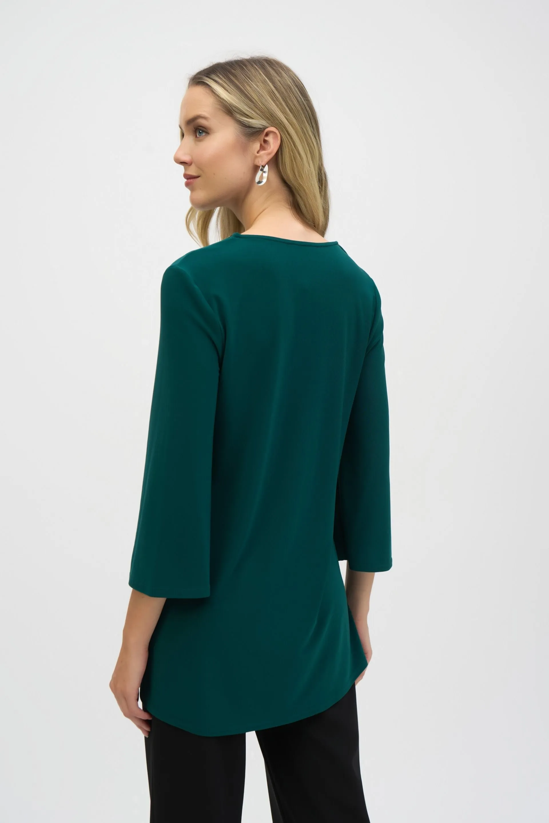 Joseph Ribkoff Embellished Zip V-Neck High-Low Tunic Top 244026